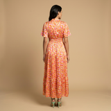 Vestido Largo Floral Escote V Cruzado Manga Mariposa Mujer