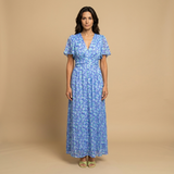 Vestido Largo Floral Escote V Cruzado Manga Mariposa Mujer