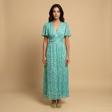 Vestido Largo Floral Escote V Cruzado Manga Mariposa Mujer