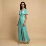 Vestido Largo Floral Escote V Cruzado Manga Mariposa Mujer