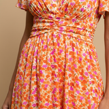 Vestido Largo Floral Escote V Cruzado Manga Mariposa Mujer