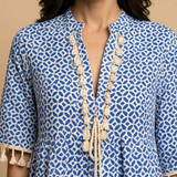 Vestido Corto Túnica Estampado Geométrico Borlas Artesanales Mujer