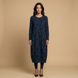 Vestido Midi Jacquard Manga Larga Bolsillos Mujer