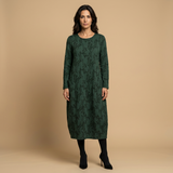 Vestido Midi Jacquard Manga Larga Bolsillos Mujer