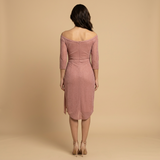 Vestido Midi Off Shoulder Glitter Drapeado Asimétrico Mujer