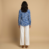 Blusa Camisera Estampado Geométrico Abstracto Manga Larga Mujer