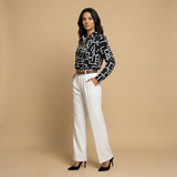 Blusa Camisera Estampado Geométrico Abstracto Manga Larga Mujer