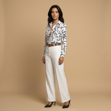 Blusa Camisera Estampado Geométrico Abstracto Manga Larga Mujer