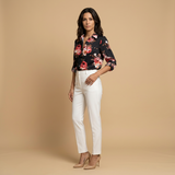 Blusa Camisera Estampado Geométrico Abstracto Manga Larga Mujer