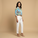 Blusa Camisera Estampado Geométrico Abstracto Manga Larga Mujer