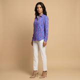 Blusa Camisera Estampado Geométrico Abstracto Manga Larga Mujer