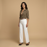 Blusa Camisera Estampado Geométrico Abstracto Manga Larga Mujer
