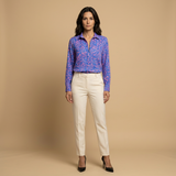 Blusa Camisera Estampado Geométrico Abstracto Manga Larga Mujer