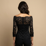 Top Encaje Off Shoulder Manga Larga Borde Festoneado Mujer