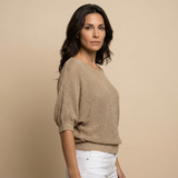 Jersey Punto Abierto Metalizado Manga 3/4 Cuello Redondo Mujer