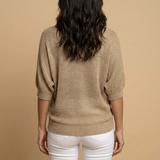Jersey Punto Abierto Metalizado Manga 3/4 Cuello Redondo Mujer
