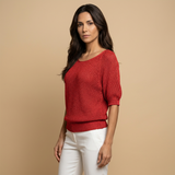 Jersey Punto Abierto Metalizado Manga 3/4 Cuello Redondo Mujer