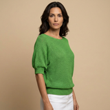 Jersey Punto Abierto Metalizado Manga 3/4 Cuello Redondo Mujer