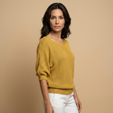 Jersey Punto Abierto Metalizado Manga 3/4 Cuello Redondo Mujer