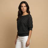 Jersey Punto Abierto Metalizado Manga 3/4 Cuello Redondo Mujer
