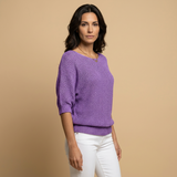 Jersey Punto Abierto Metalizado Manga 3/4 Cuello Redondo Mujer