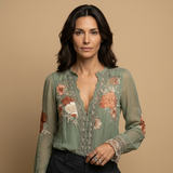 Blusa Boho Bordada con Encaje Floral
