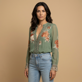 Blusa Boho Bordada con Encaje Floral