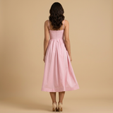 Vestido Midi Corset Bustier Tirantes Finos Falda Vuelo Bolsillos Mujer
