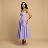 Vestido Midi Corset Bustier Tirantes Finos Falda Vuelo Bolsillos Mujer
