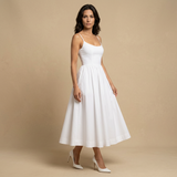 Vestido Midi Corset Bustier Tirantes Finos Falda Vuelo Bolsillos Mujer