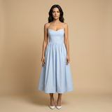 Vestido Midi Corset Bustier Tirantes Finos Falda Vuelo Bolsillos Mujer