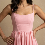 Vestido Midi Corset Bustier Tirantes Finos Falda Vuelo Bolsillos Mujer