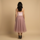 Vestido Midi Bustier Corset Falda Tul Volumen Bicolor Mujer