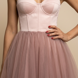 Vestido Midi Bustier Corset Falda Tul Volumen Bicolor Mujer