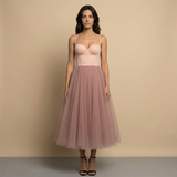 Vestido Midi Bustier Corset Falda Tul Volumen Bicolor Mujer