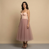 Vestido Midi Bustier Corset Falda Tul Volumen Bicolor Mujer