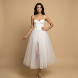 Vestido Midi Bustier Corset Falda Tul Volumen Bicolor Mujer