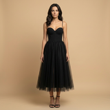 Vestido Midi Bustier Corset Falda Tul Volumen Bicolor Mujer