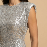 Vestido Corto Lentejuelas Hombreras Estructuradas Sin Mangas Mujer
