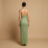 Vestido Largo Halter Escote V Profundo