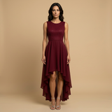 Vestido Midi de Fiesta Encaje y Chifón Asimétrico