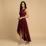Vestido Midi de Fiesta Encaje y Chifón Asimétrico