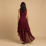 Vestido Midi de Fiesta Encaje y Chifón Asimétrico