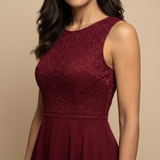 Vestido Midi de Fiesta Encaje y Chifón Asimétrico