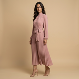 Vestido Midi Plisado Cuello Alto Manga Larga