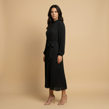 Vestido Midi Plisado Cuello Alto Manga Larga