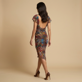 Vestido Midi Tul Estampado Boho Abertura Cruzada