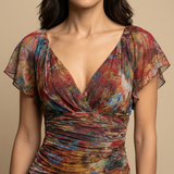 Vestido Midi Tul Estampado Boho Abertura Cruzada
