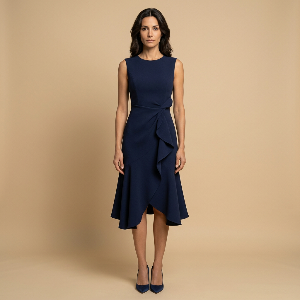 Vestido Midi Crepé Sin Mangas Lazo Lateral