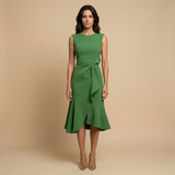 Vestido Midi Crepé Sin Mangas Lazo Lateral